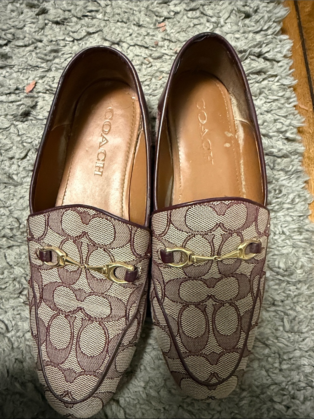 Coach Signature Canvas Bit Loafers in Beige and Brown